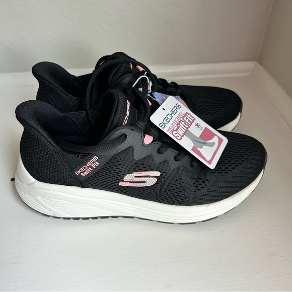 Skechers Women's Hands Free Swift Fit Athletic Mesh Sneaker 6.5 Black & Pink New - Picture 5 of 9